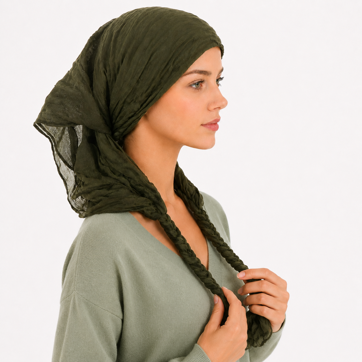 Headscarf with braided ends