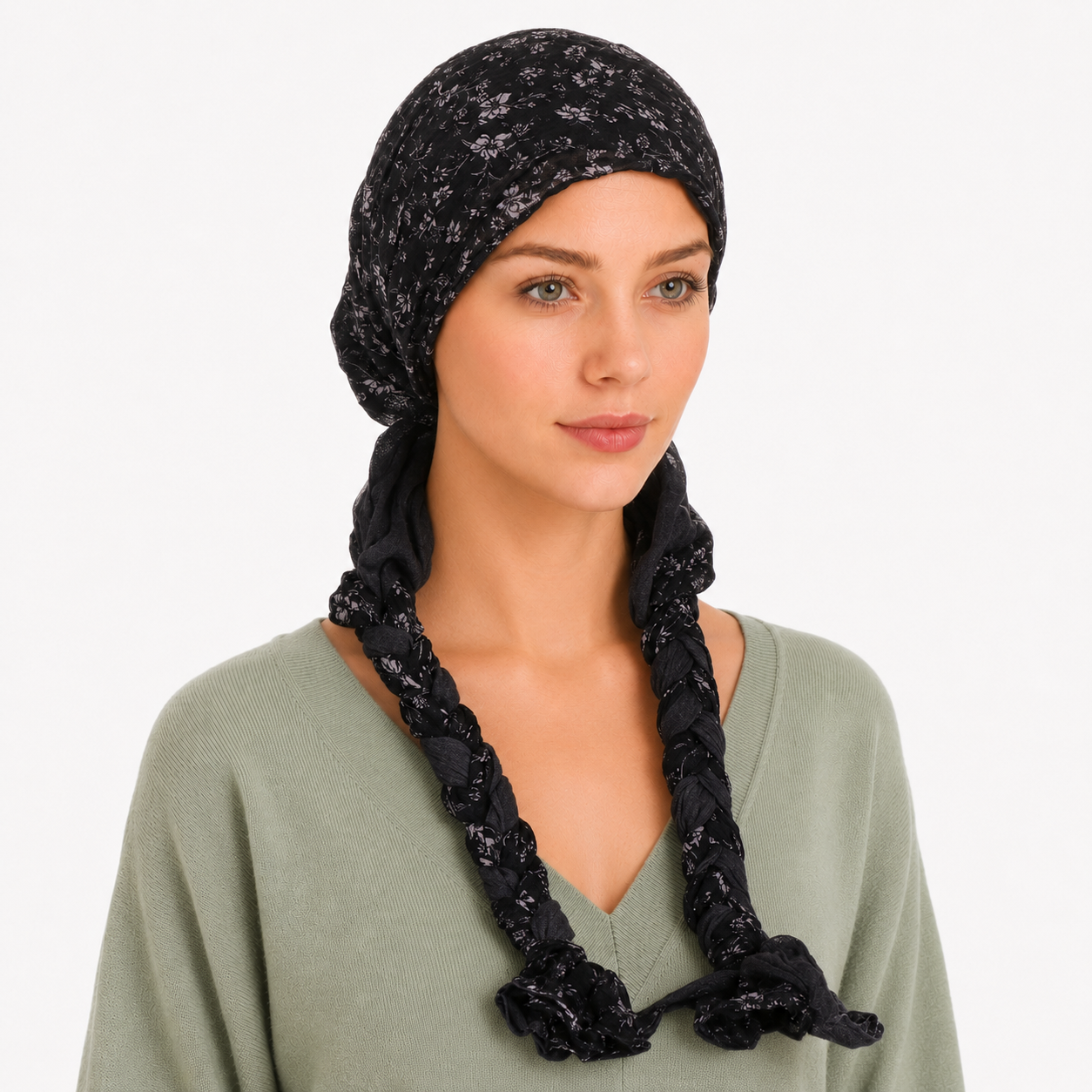 Headscarf with braided ends