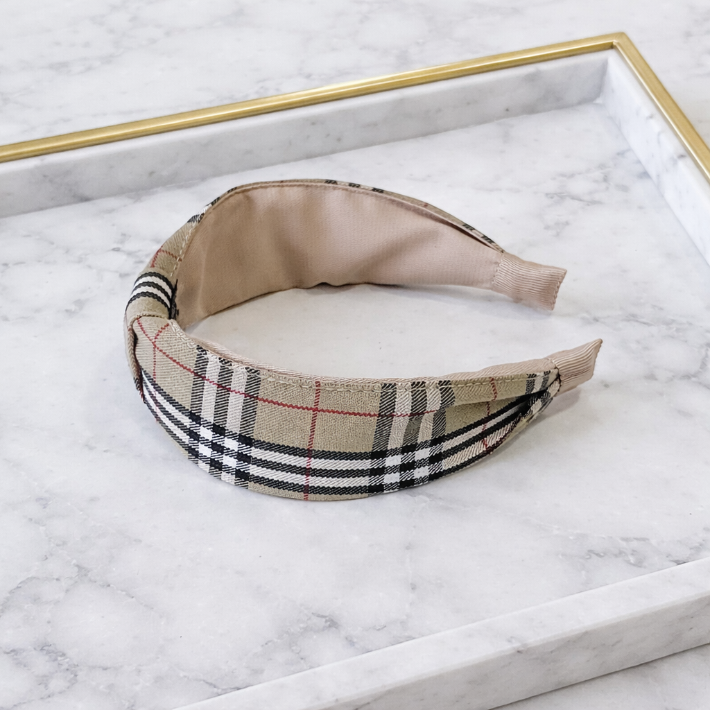 Beige plaids knotted headband