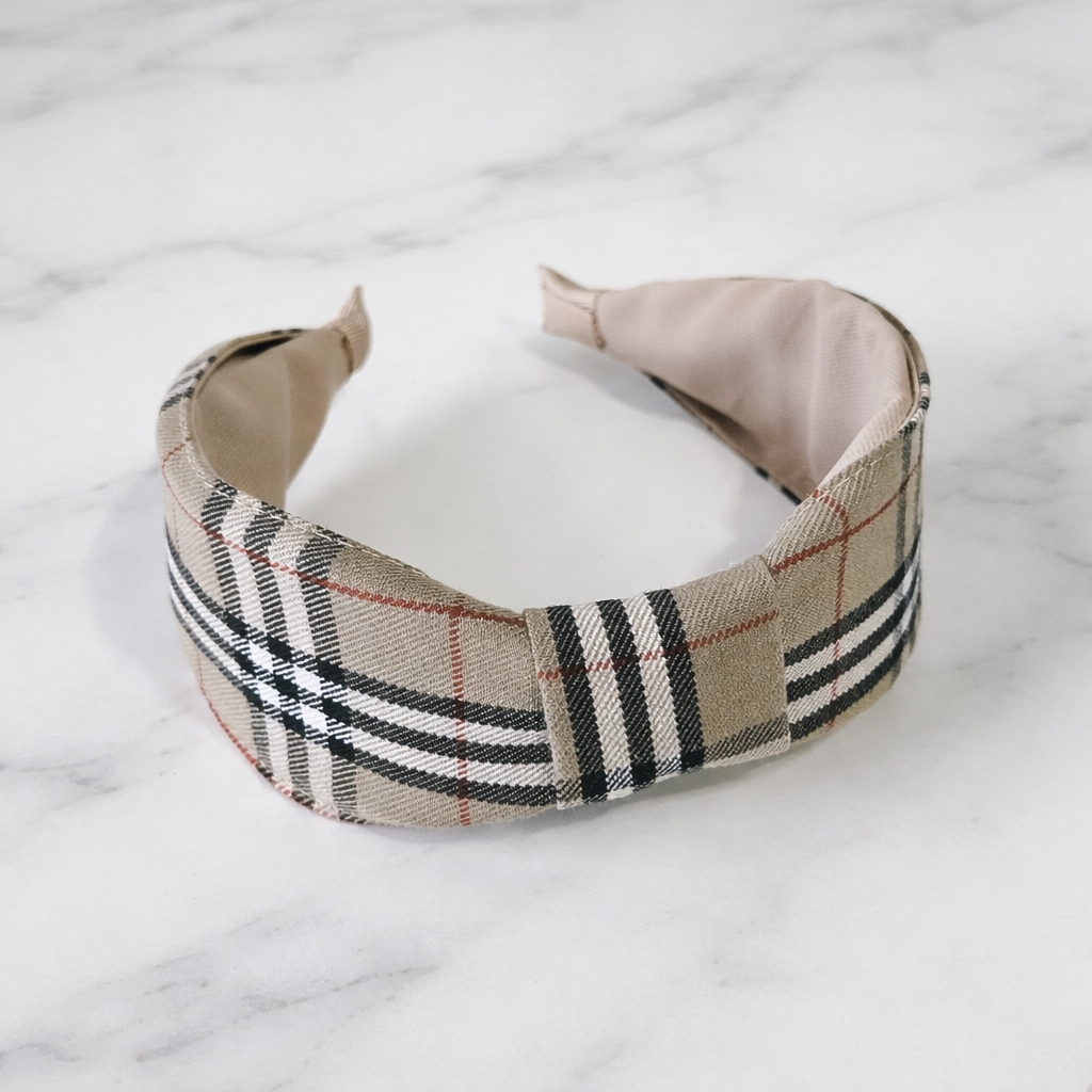 Beige plaids knotted headband