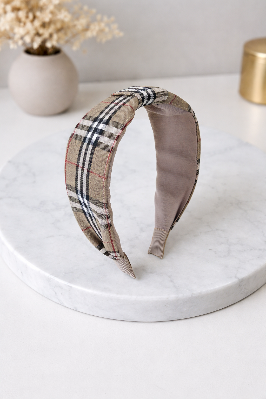 Beige plaids knotted headband