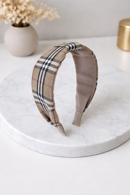 Beige plaids knotted headband