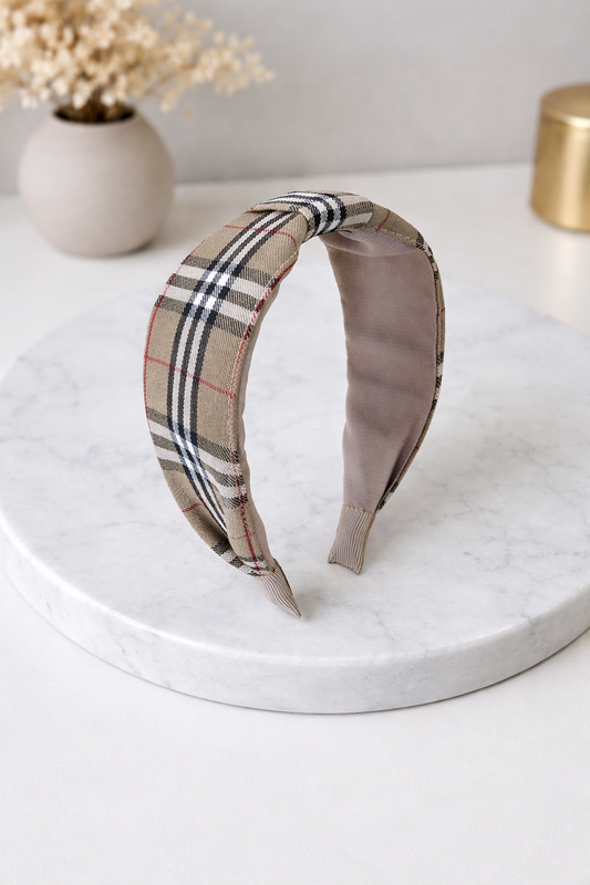 Beige plaids knotted headband