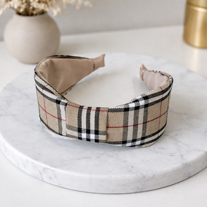 Beige plaids knotted headband