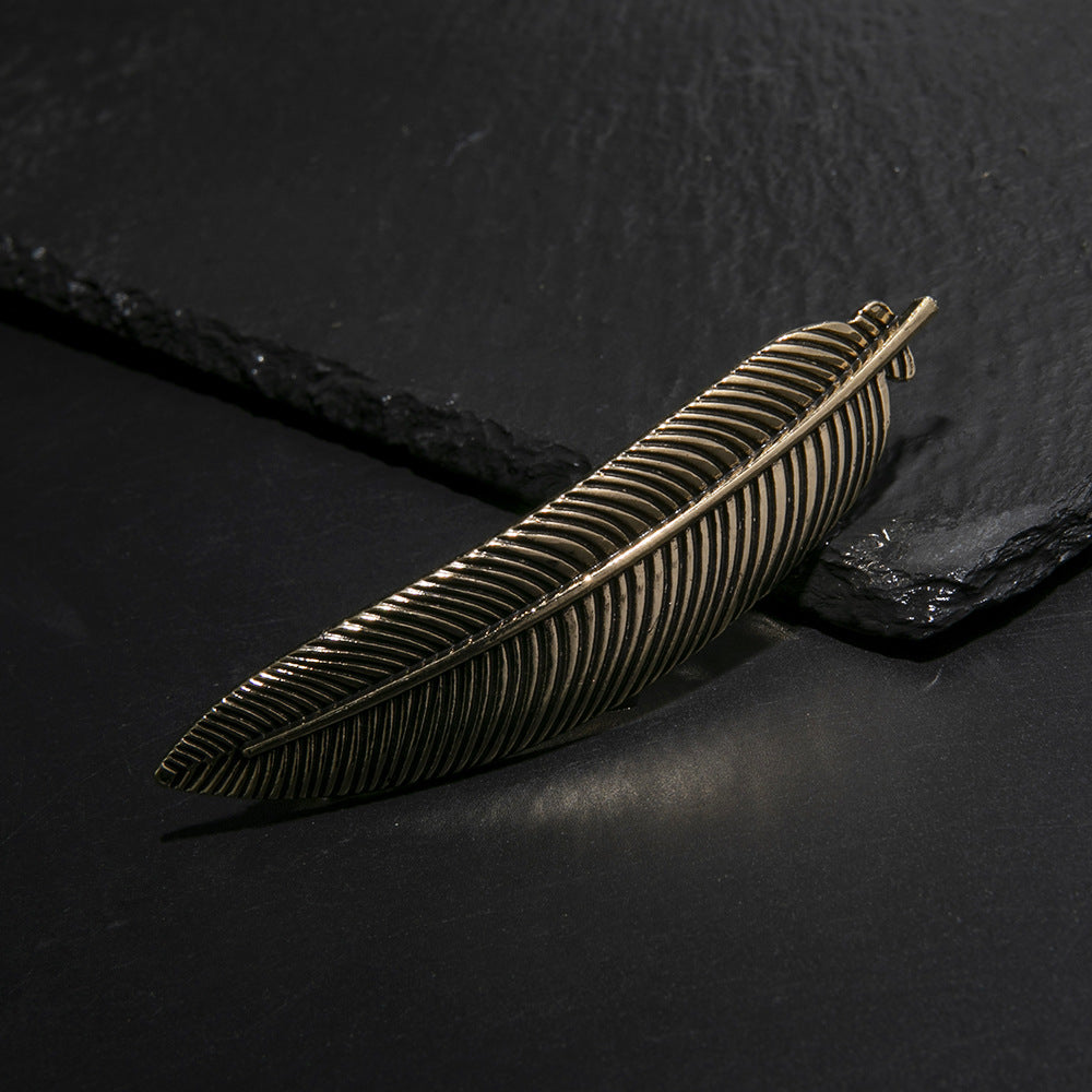 Metallic slim feather hair barrette