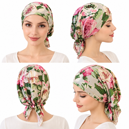 Multicoloured hair cap with tail