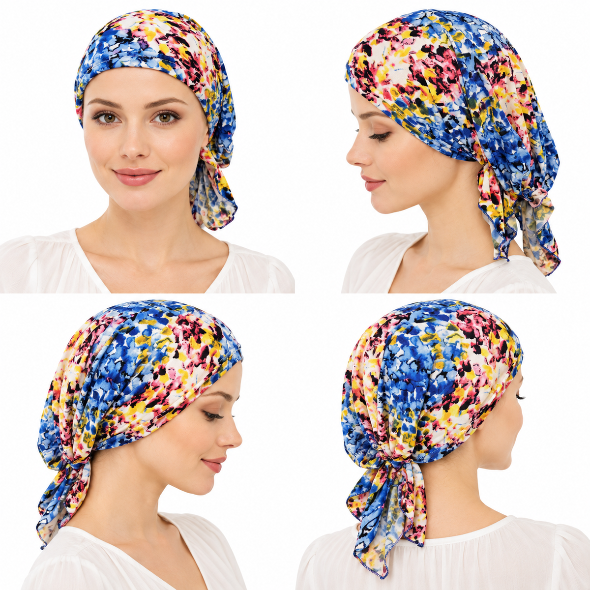 Multicoloured hair cap with tail