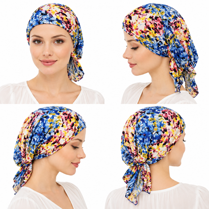 Multicoloured hair cap with tail