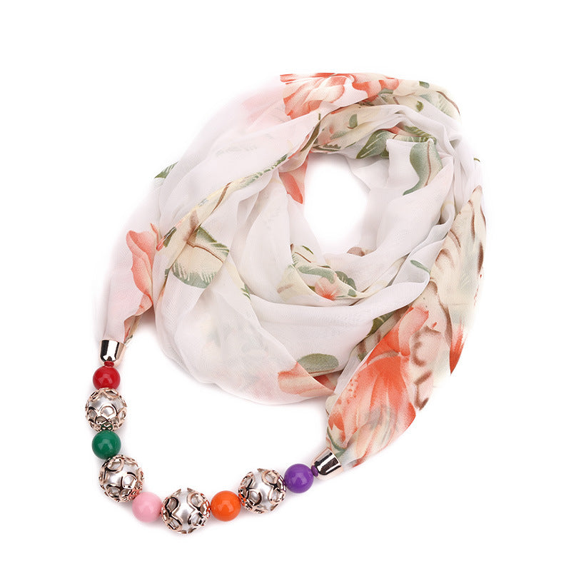 Floral chiffon infinity scarf with jewellery
