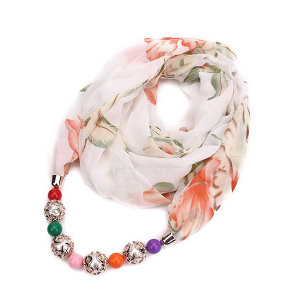 Floral chiffon infinity scarf with jewellery