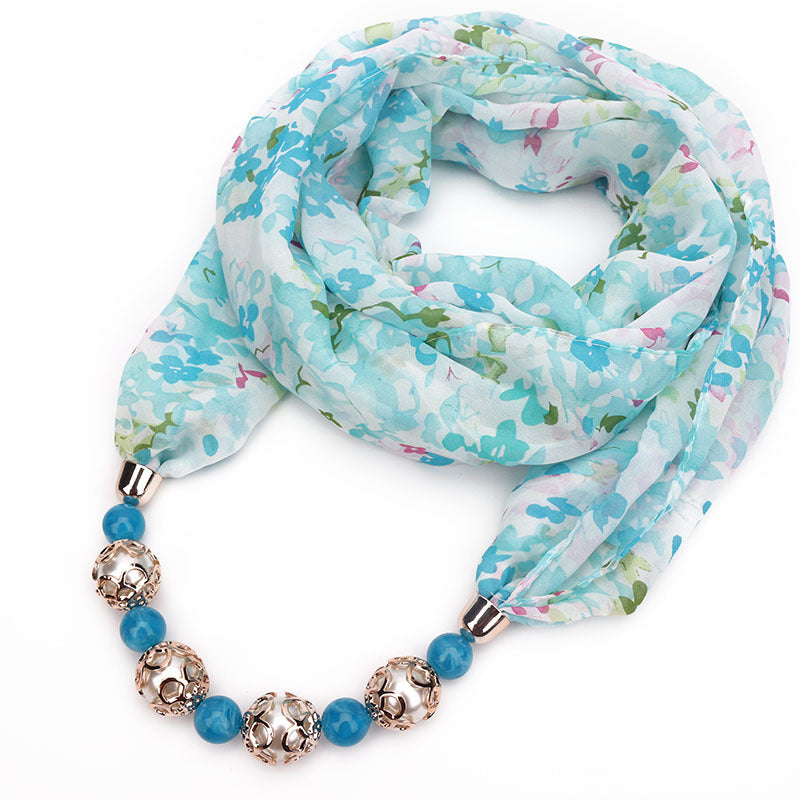 Floral chiffon infinity scarf with jewellery