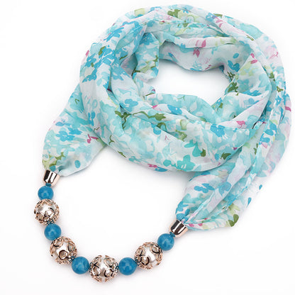 Floral chiffon infinity scarf with jewellery