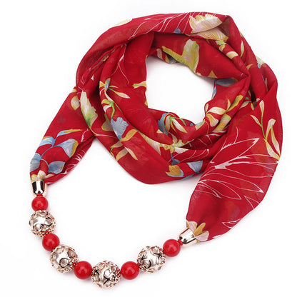Floral chiffon infinity scarf with jewellery