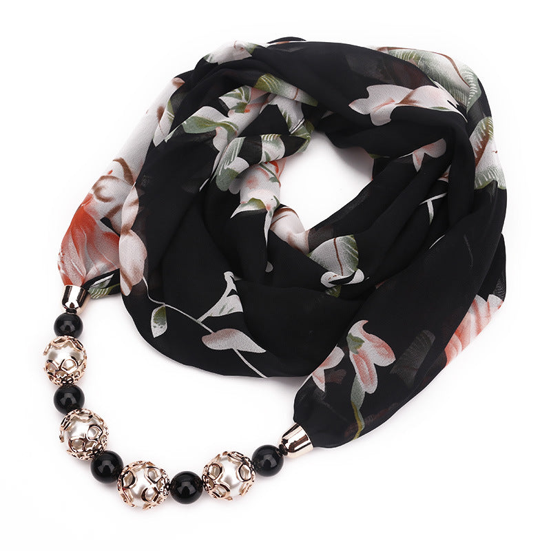 Floral chiffon infinity scarf with jewellery