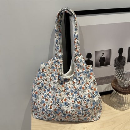 Floral print white tote bag