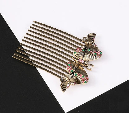Multicoloured rhinestones butterfly hair comb
