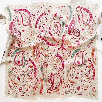 Beige fuchsia print square scarf