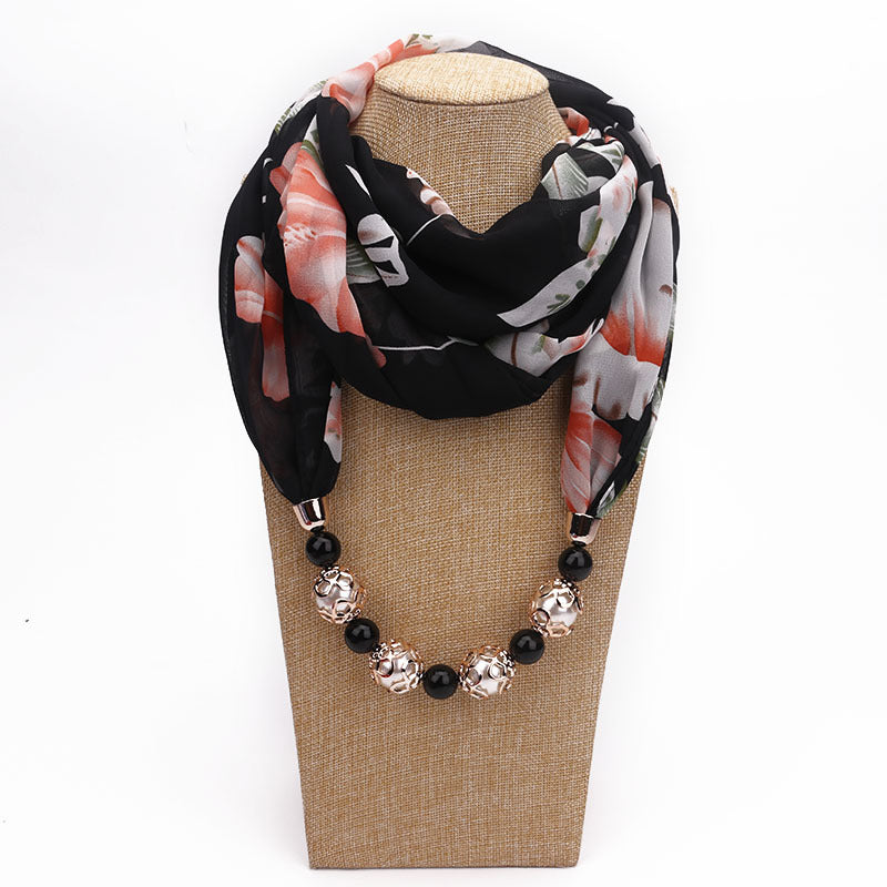 Floral chiffon infinity scarf with jewellery