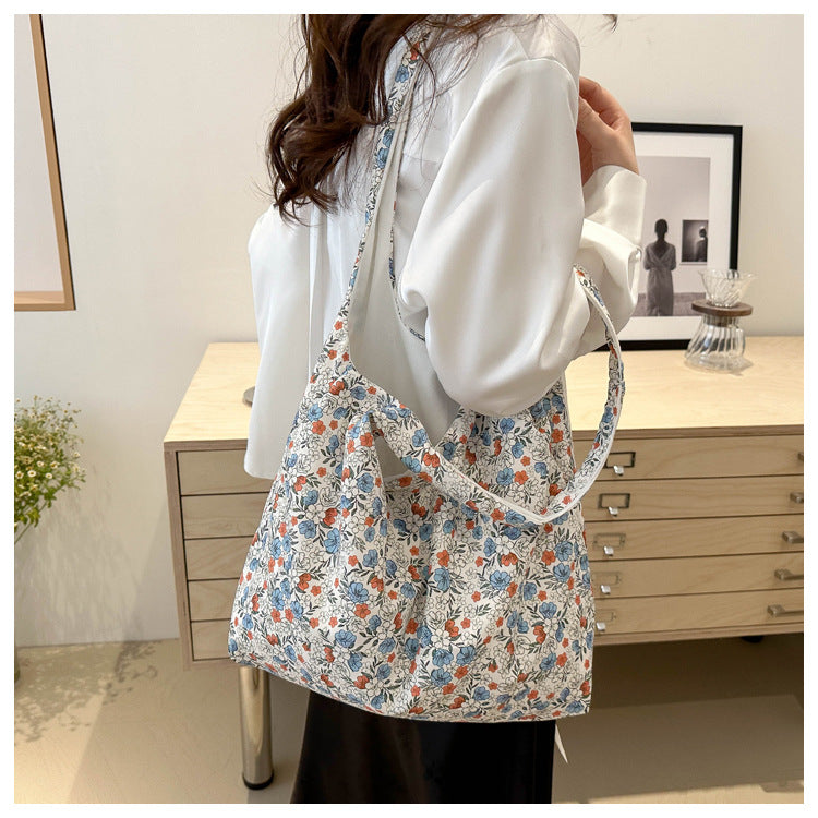 Floral print white tote bag