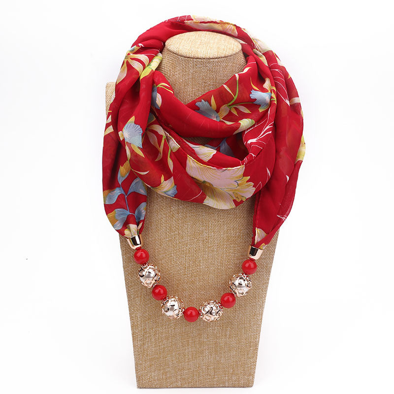 Floral chiffon infinity scarf with jewellery