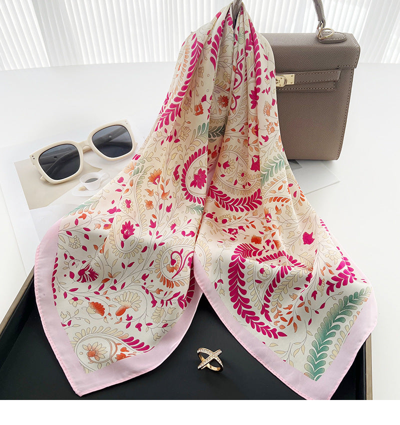 Beige fuchsia print square scarf