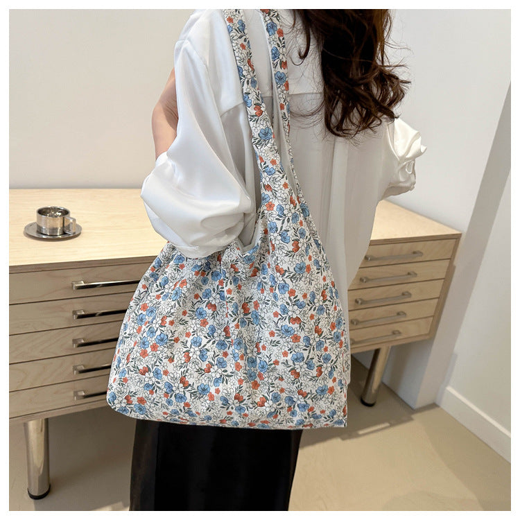 Floral print white tote bag