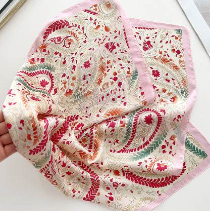 Beige fuchsia print square scarf