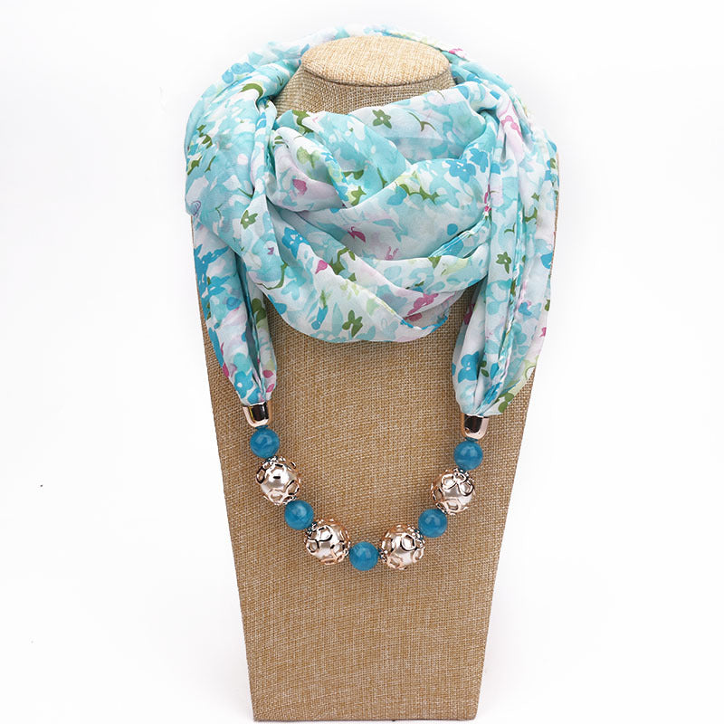 Floral chiffon infinity scarf with jewellery