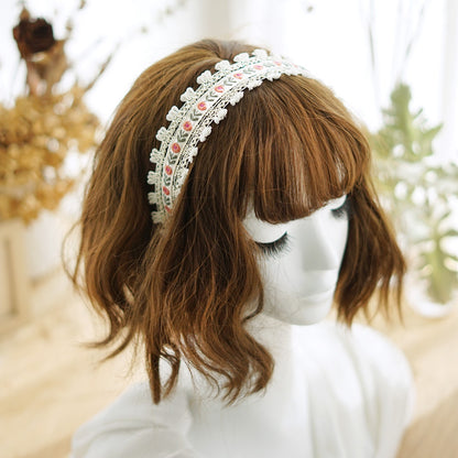 Boho style embroidered floral lace edged headband