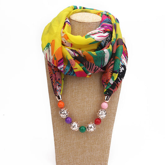 Floral chiffon infinity scarf with jewellery