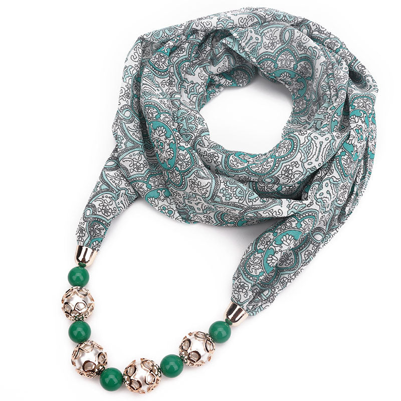 Floral chiffon infinity scarf with jewellery