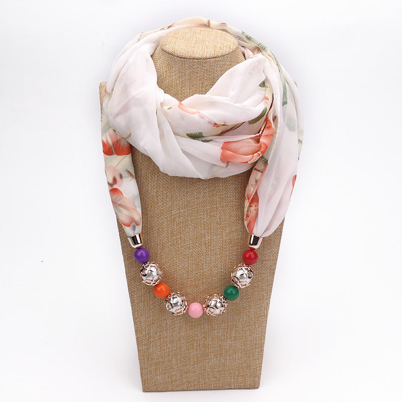 Floral chiffon infinity scarf with jewellery
