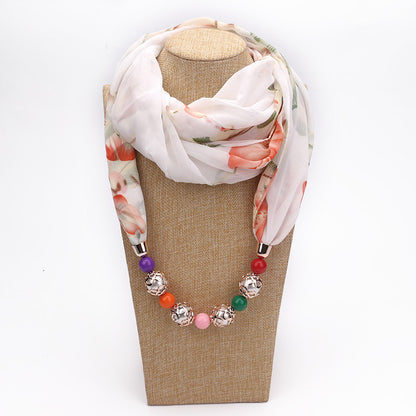 Floral chiffon infinity scarf with jewellery