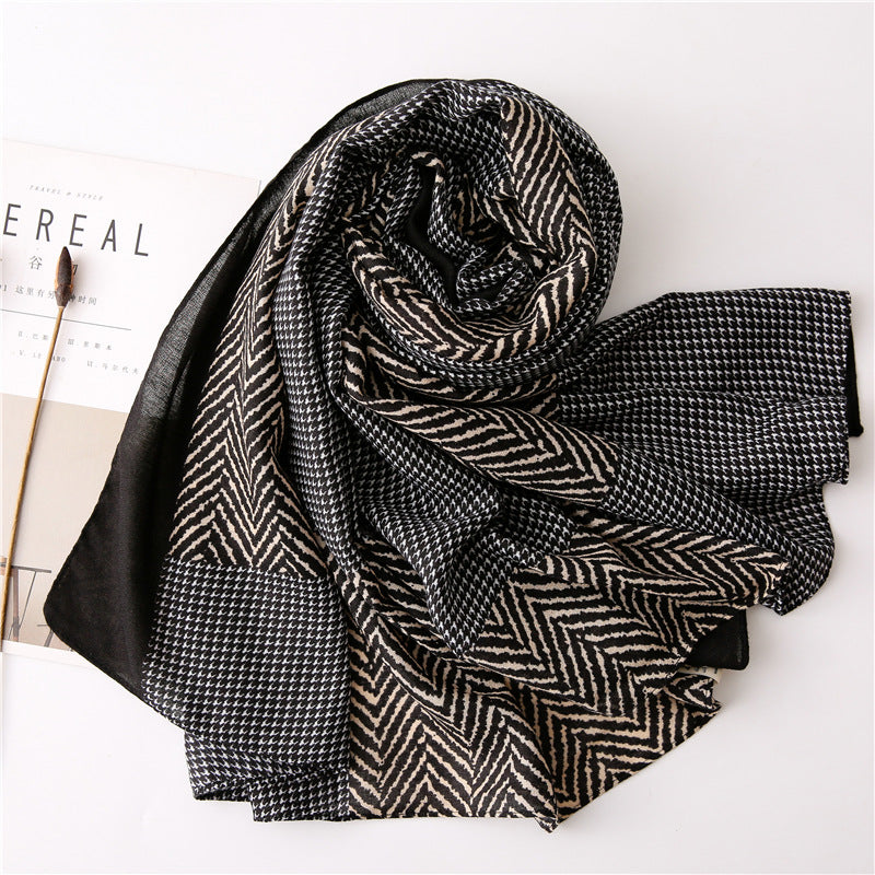Mixed waves and houndstooth print long scarf