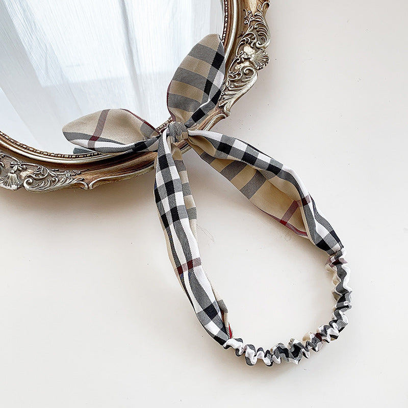 Plaids elastic headband with bow