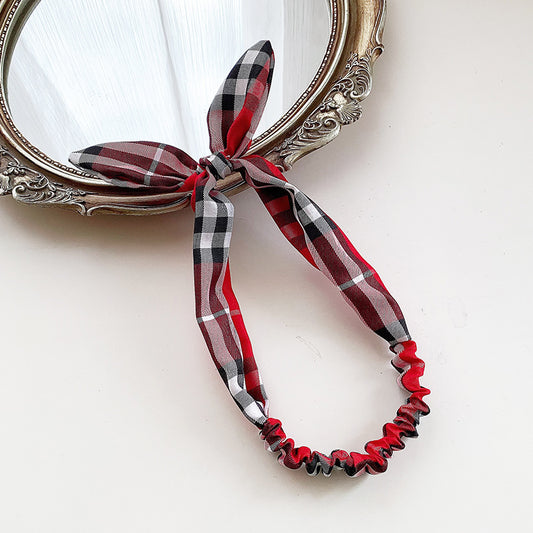 Plaids elastic headband with bow