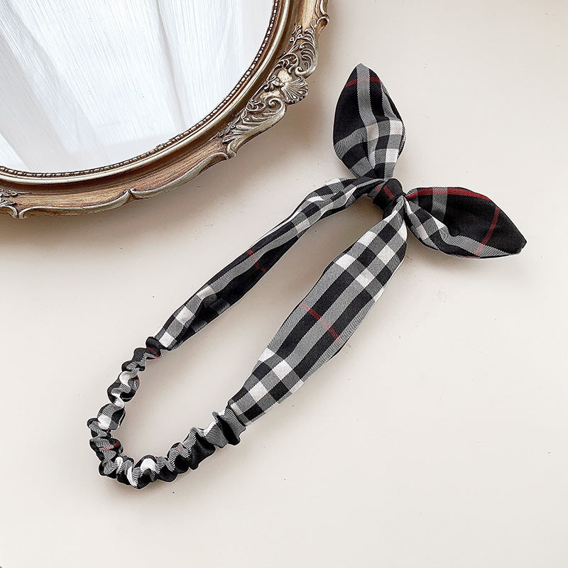 Plaids elastic headband with bow