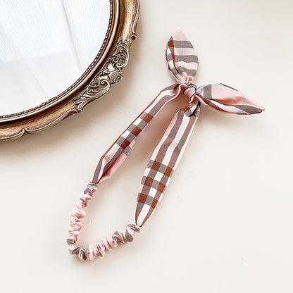 Plaids elastic headband with bow