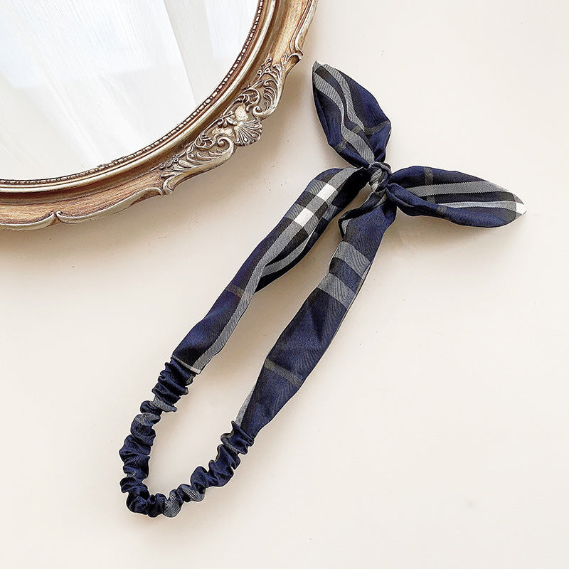 Plaids elastic headband with bow