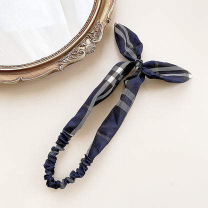 Plaids elastic headband with bow