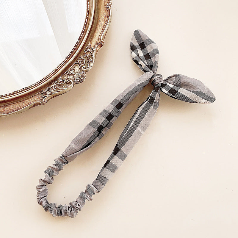 Plaids elastic headband with bow