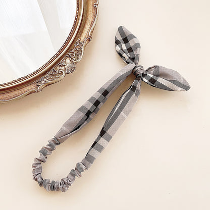Plaids elastic headband with bow