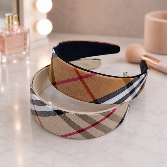 Beige plaids wide headband