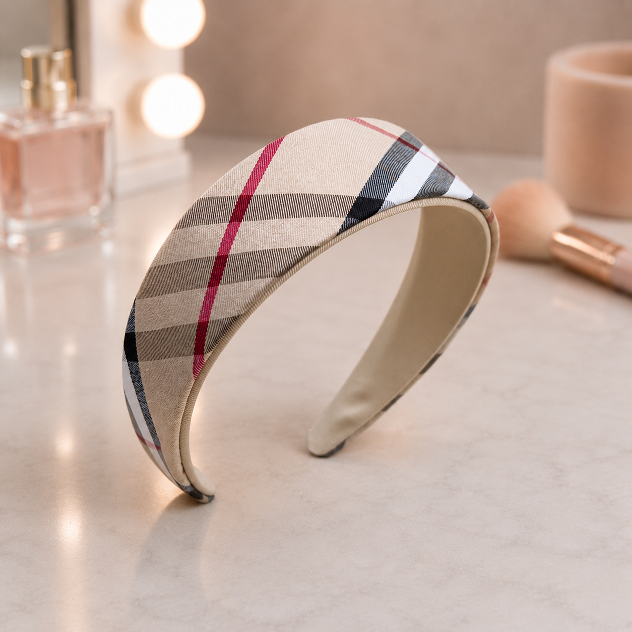 Beige plaids wide headband