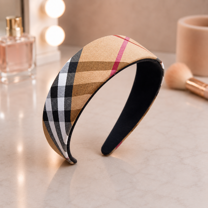Beige plaids wide headband