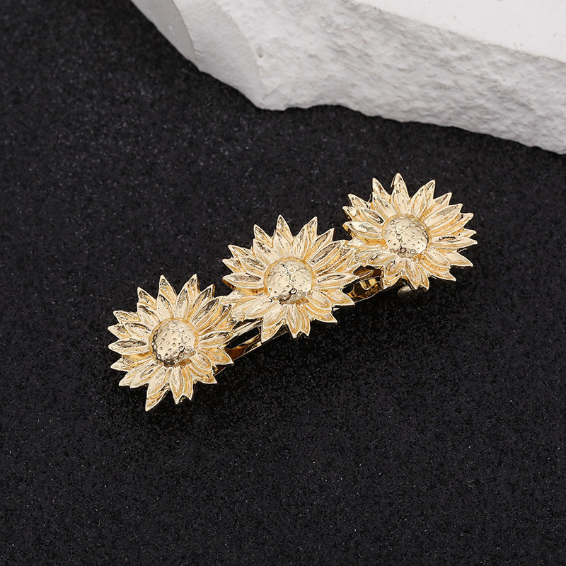 Triple sunflowers small hair barrette
