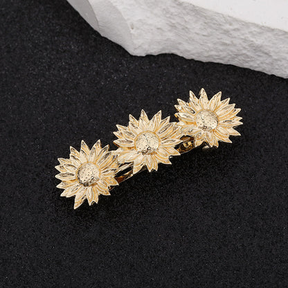 Triple sunflowers small hair barrette