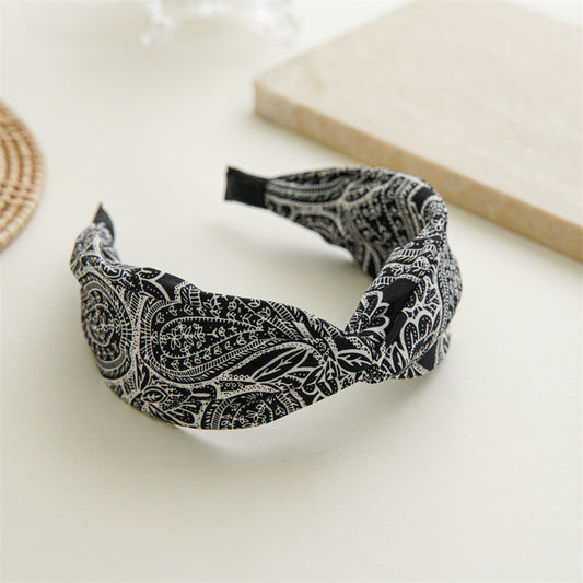 Black white paisley print headband