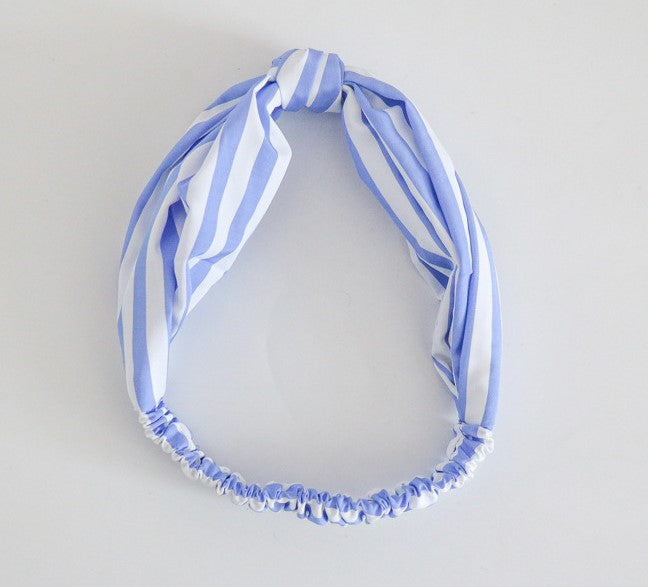 Sky blue white stripes elastic headband
