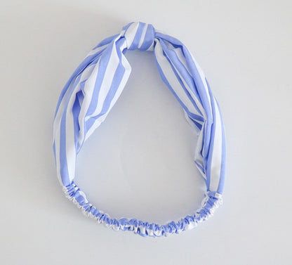 Sky blue white stripes elastic headband